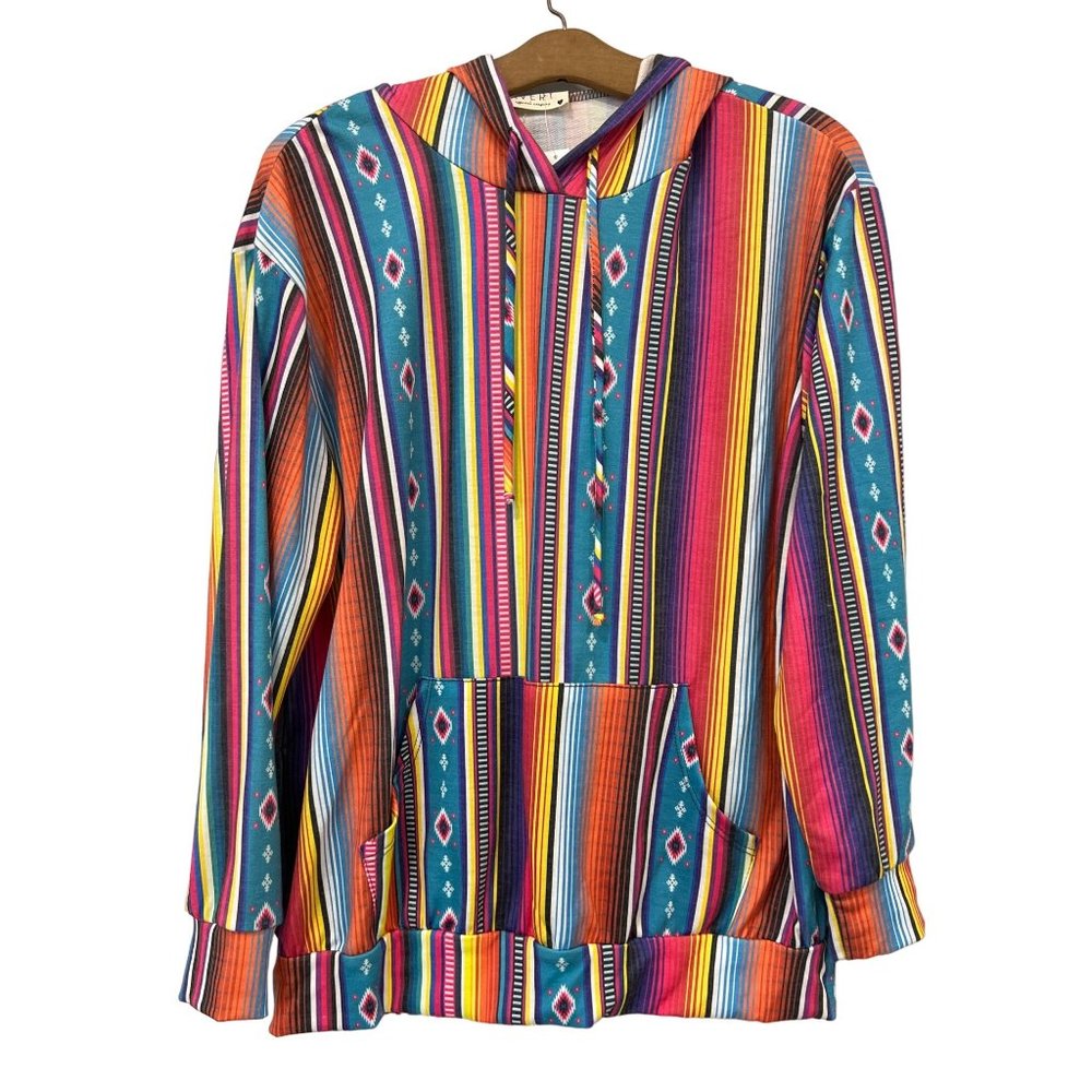 Avery Aztec Pattern Long Sleeve Hoodie Womens S Multicolor Polyester Blend NEW
